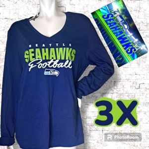 NEW Seattle Seahawks NFL Women's Navy Blue Long Sleeve V-neck Shirt Plus Size 3X